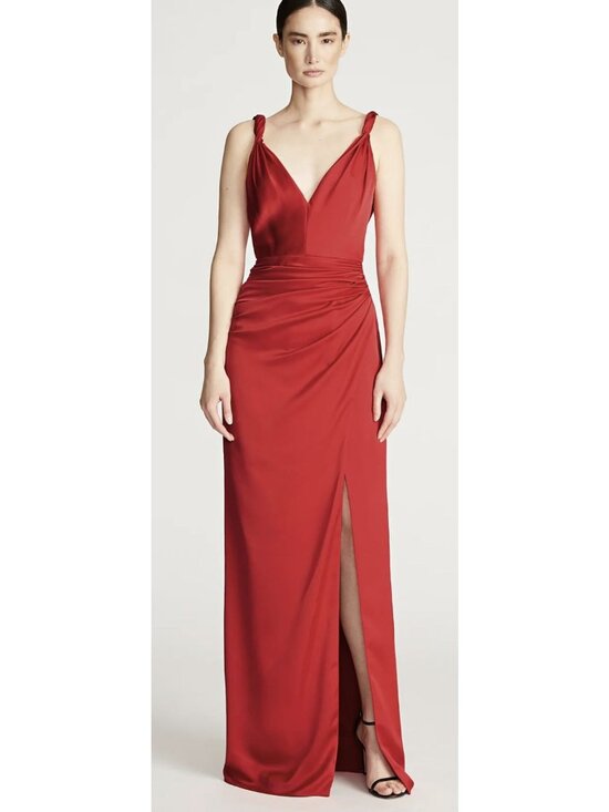 Halston Dresses & Skirts - Halston Red Sleeveless Knot-Strap Satin Gown Size 14 New